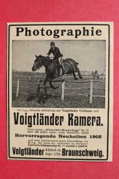 Blatt Historische Werbung Voigtländer Kamera 1905 Braunschweig Fotokamera Fotoaparat